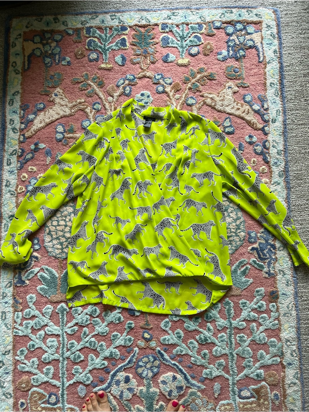 Ann Taylor Factory Neon Lime Cheetah Print Blouse